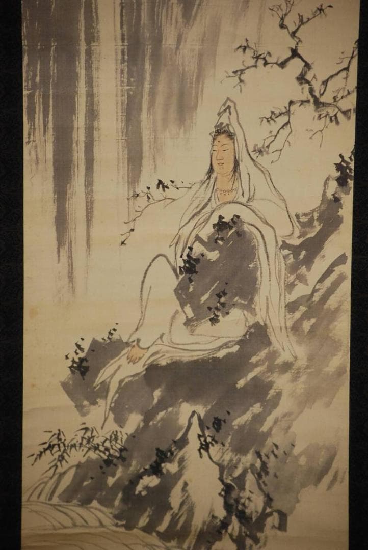 模写/日根對山/瀧に観音図/布袋屋掛軸HD-287