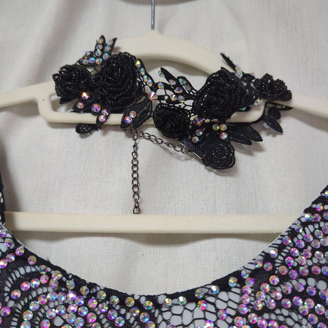 社交ダンスドレス 黒と白 スパンコール