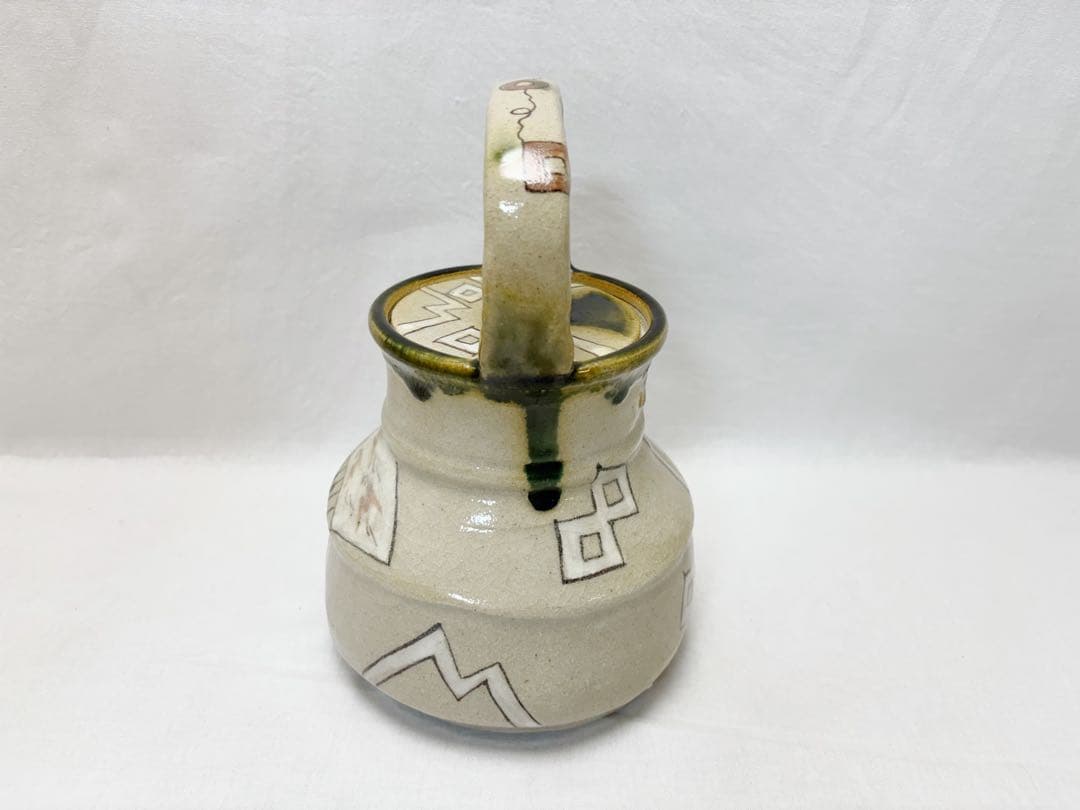 ほぼ未使用 茶道具 田中源彦造 菊泉窯 織部水注 陶印 提梁式 水次 共箱