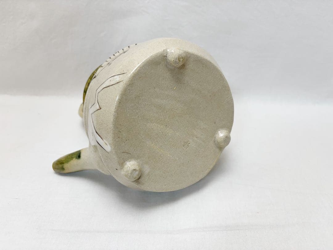 ほぼ未使用 茶道具 田中源彦造 菊泉窯 織部水注 陶印 提梁式 水次 共箱