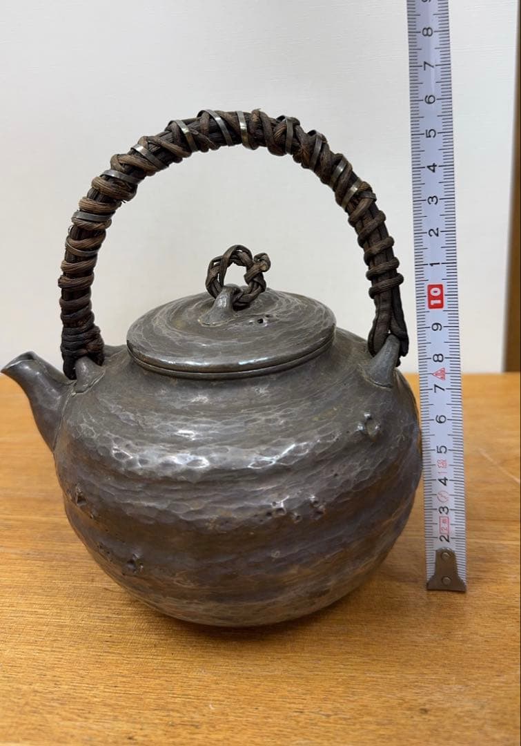 三松軒造　古錫製　茶道具　急須　水差し　槌目仕上げ　アンティーク工芸品