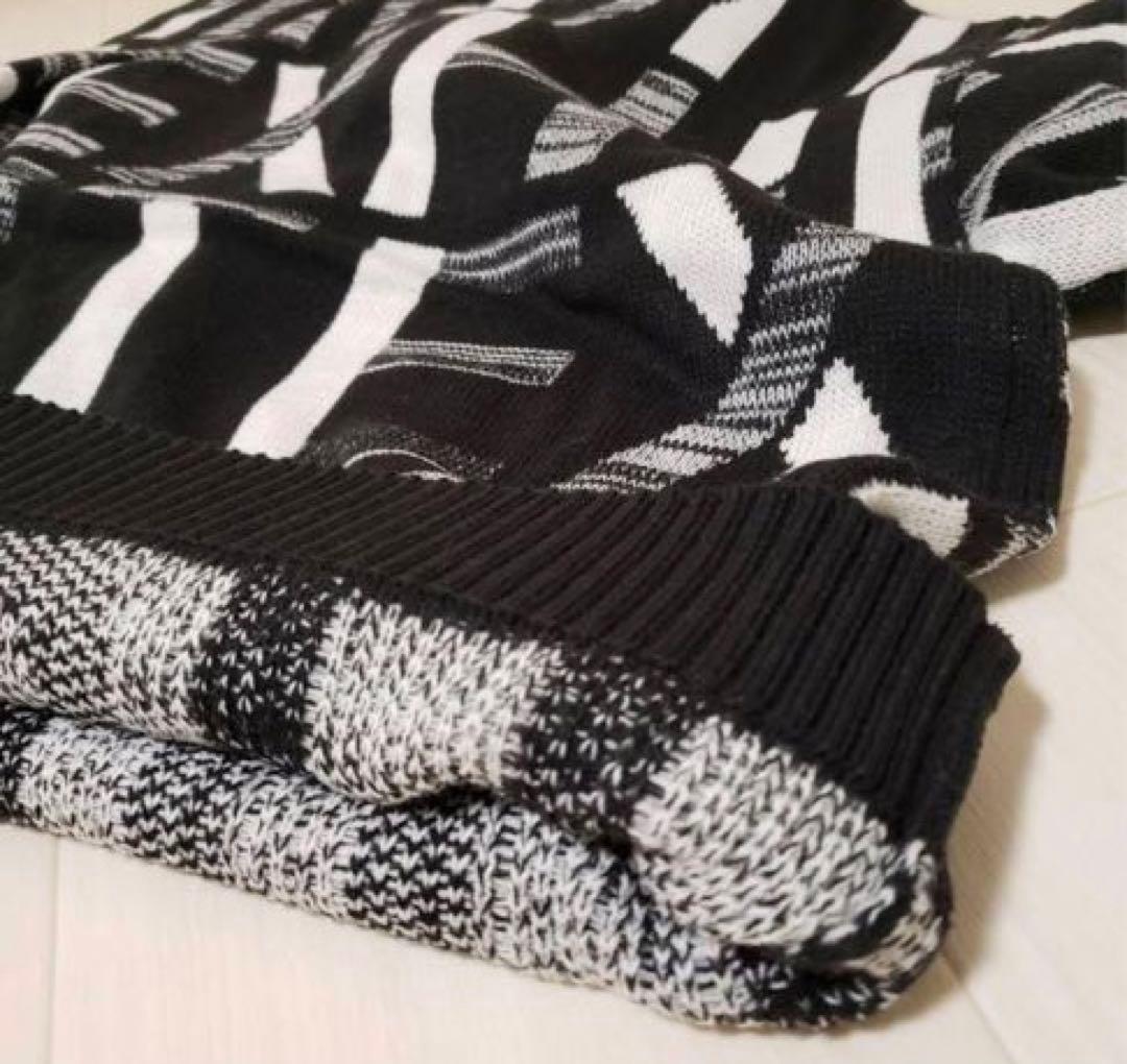 ニットウェア　バイカラー　白黒　L セットアップ