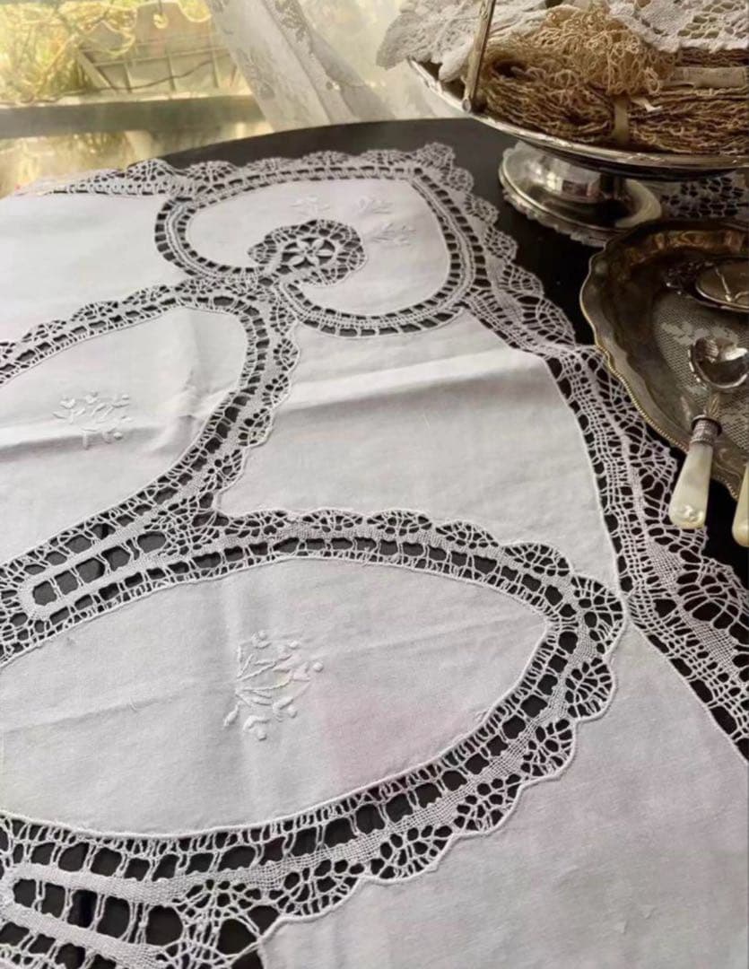Vintageアンティーク ボビンレース テーブルクロス