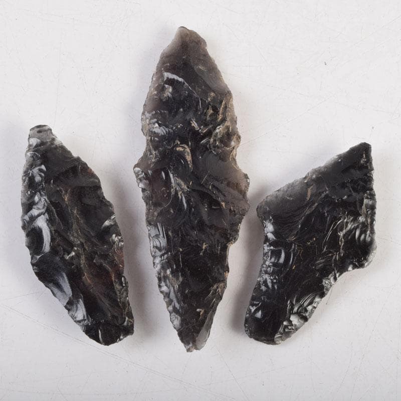 石器時代　黒曜石　矢尻　3点　時代箱付　N　9169