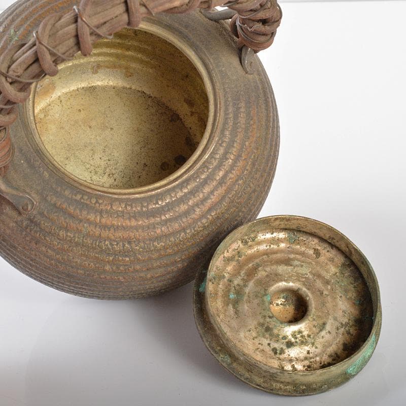 煎茶道具　金僲堂造　黄銅　柚子肌　線文　湯沸し　急須　D　R6186