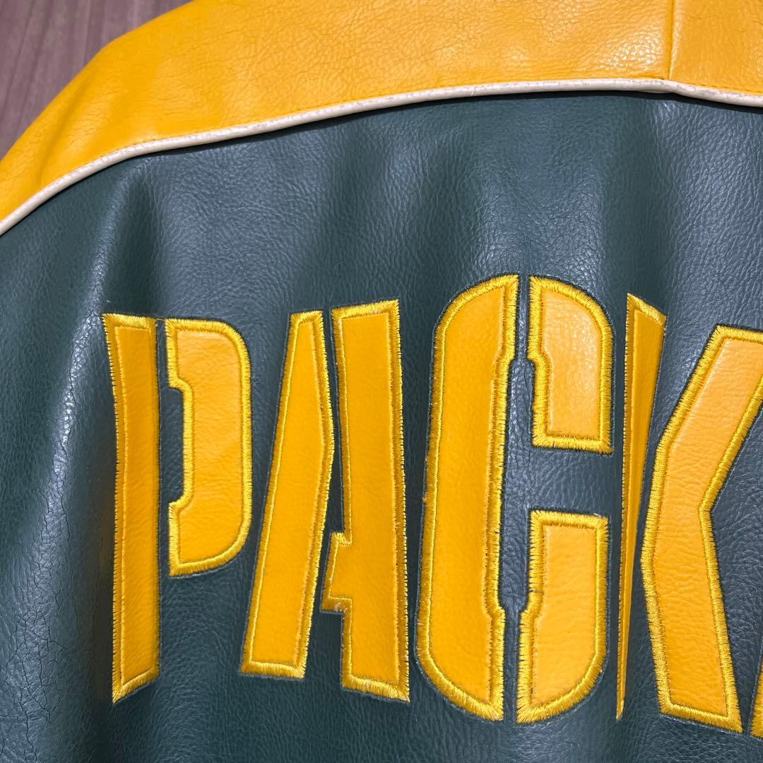 【超希少】NFL☆パッカーズ オールレザー 贅沢刺繍ロゴ　Lサイズ　ヴィンテージ