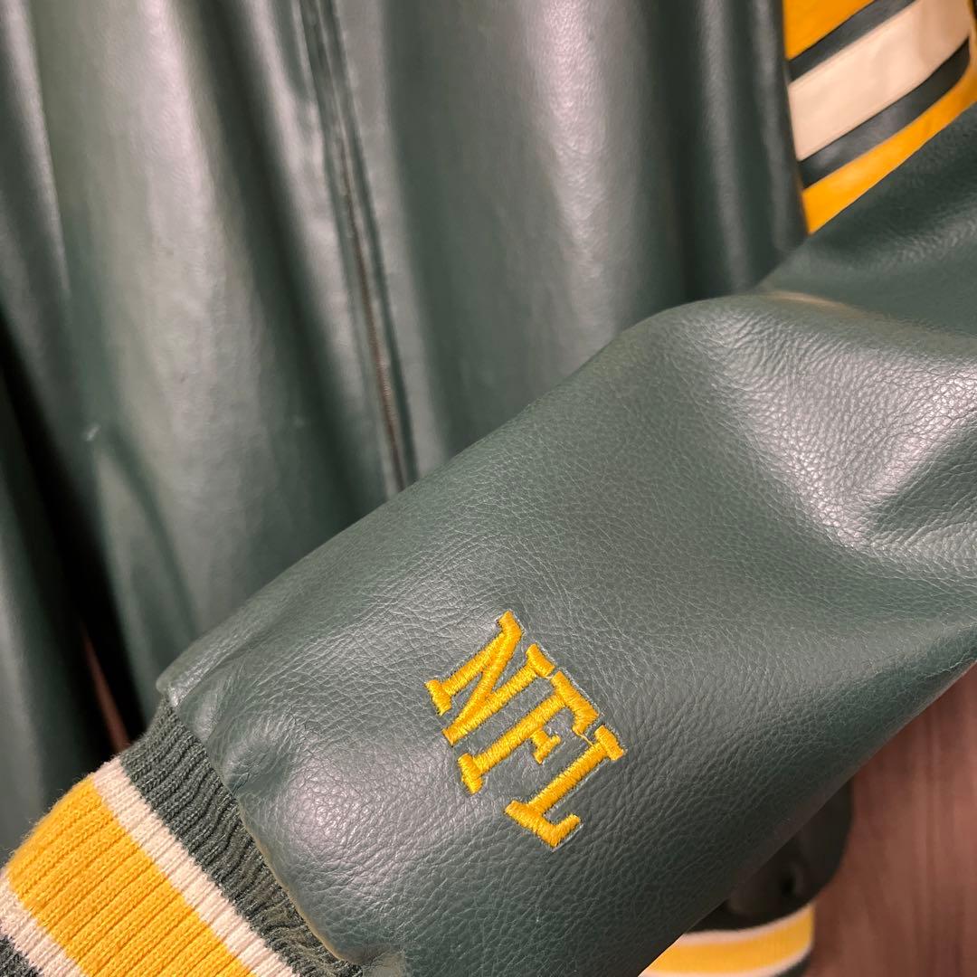 【超希少】NFL☆パッカーズ オールレザー 贅沢刺繍ロゴ　Lサイズ　ヴィンテージ