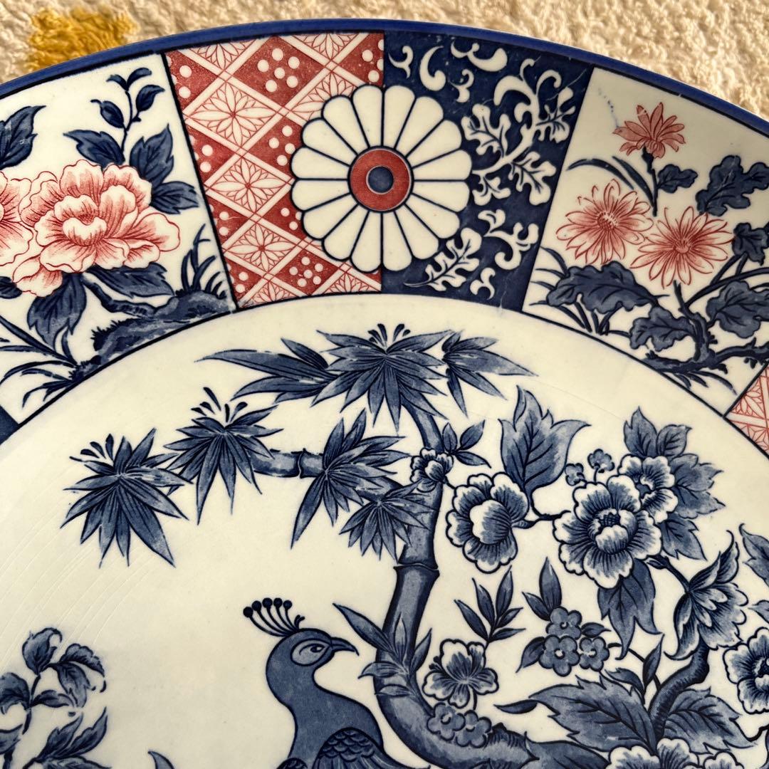 【新品 縁起物 ノベルティ】萬古窯 富永陶園 孔雀 大皿 尺ニ皿 新牡丹花鳥