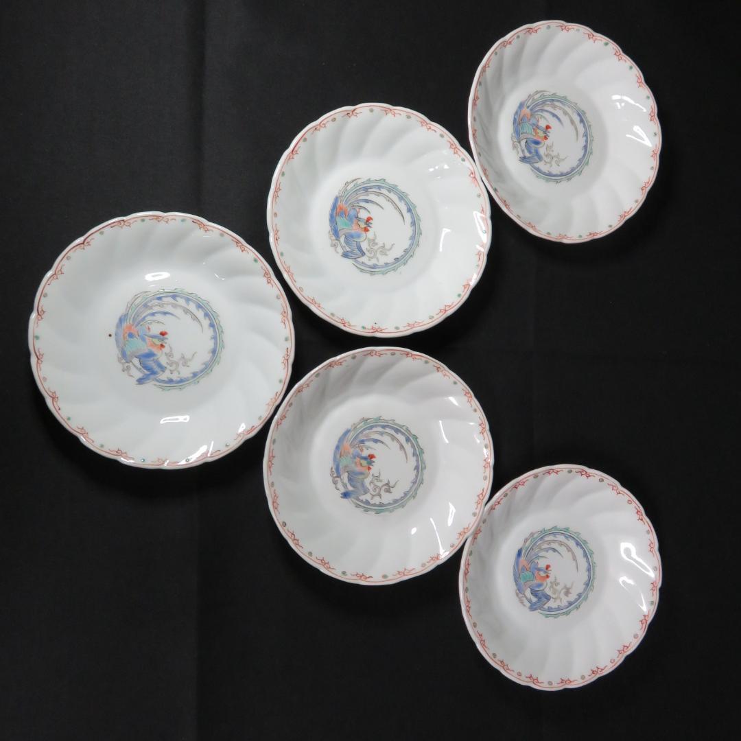 鳳凰 皿 5枚 窯傷 色絵付 銘 古伊万里 明治