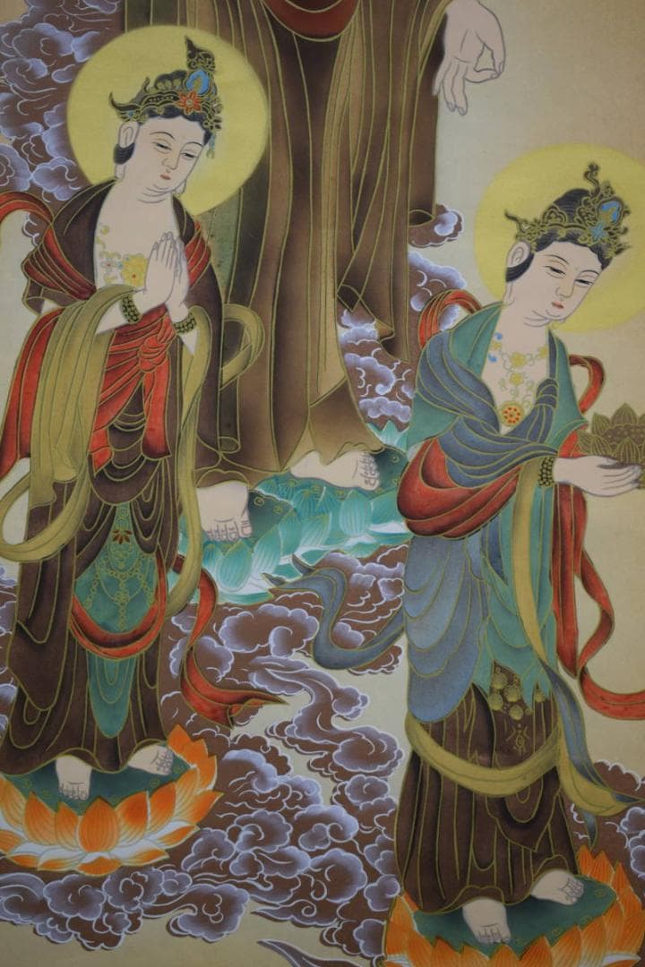 真作/素仙/三尊佛図/桐共箱付/布袋屋掛軸HE-650