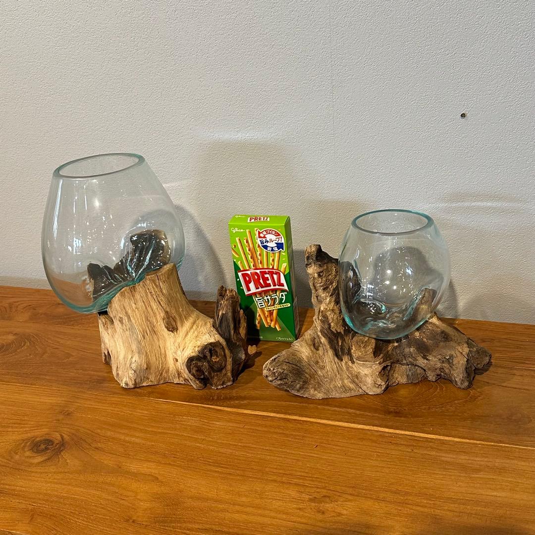 バリ島流木ガラス　w22×d16×h23cm 水槽　アクアリウムメダカ水槽811