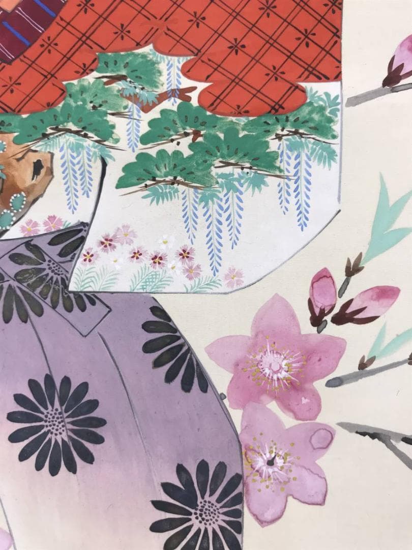 【真作】飛左ゑ/ひさえ/ヒナ図/立雛図/雛図/掛軸/名家伝来/AD-234