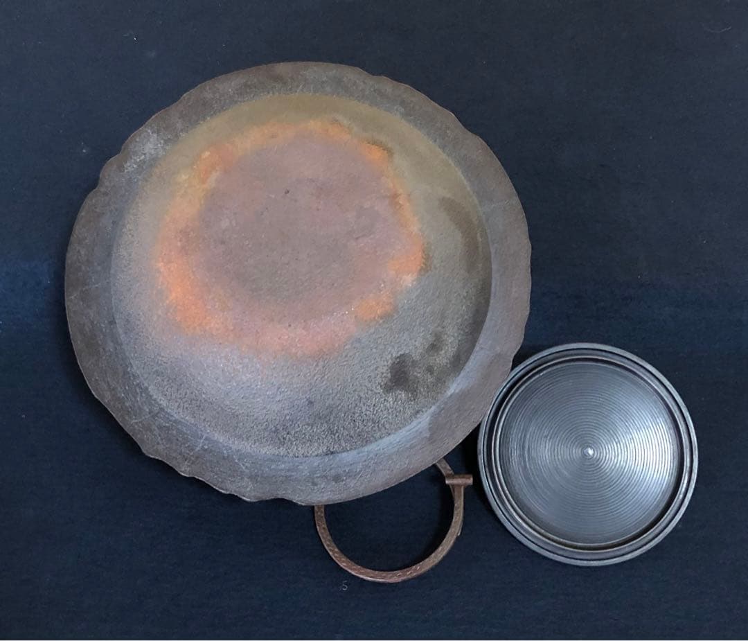 《R》竹地紋 置炉釜 鐶 釜師 菊地政光 経歴書 共布 共箱 260128く2