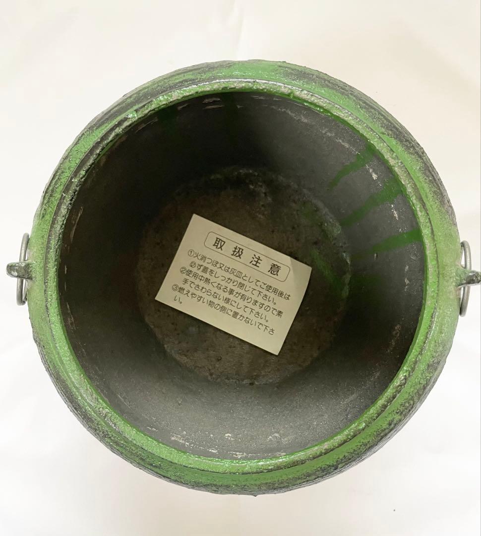 【未使用】東伸販売 緑色の鋳鉄製 宝火消 火消し壺 中 茶釜 茶道 骨董
