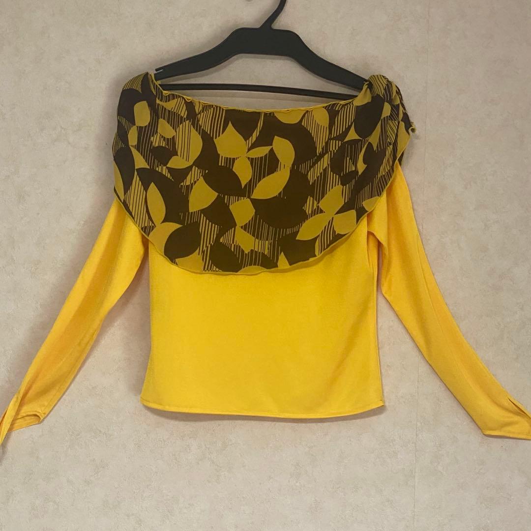 社交ダンス衣装 イエローとブラウンの葉模様