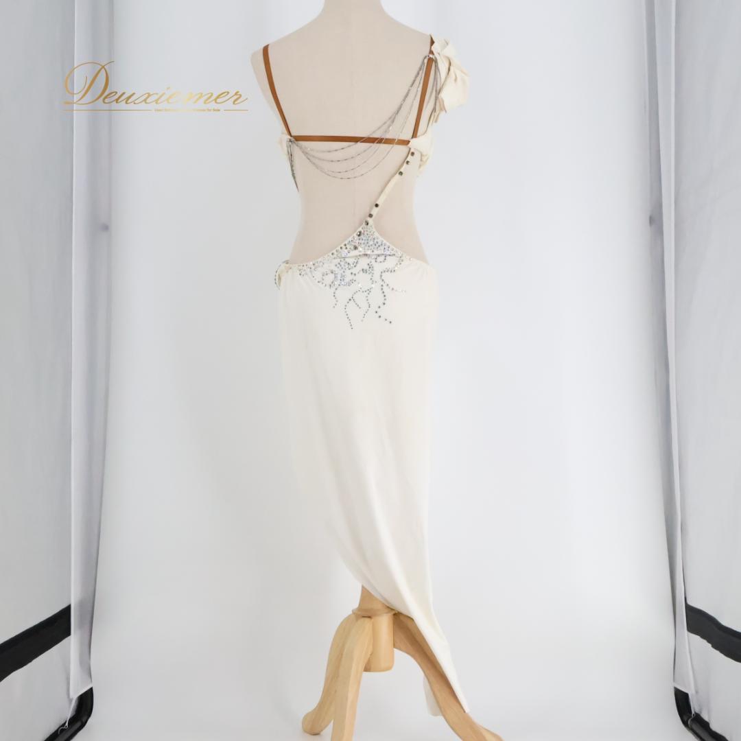 【社交ダンス衣装】ホワイト ラテン ドレス ワンピース 白 無地 上品 綺麗