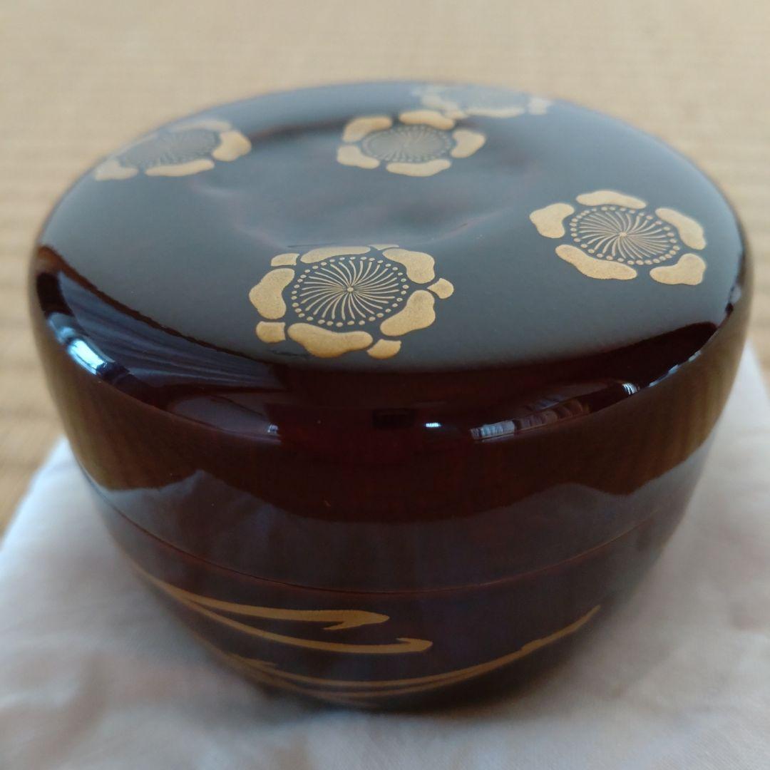 竹平棗　梅松絵　鵬雲斎お家元好　鵬雲斎お家元花押在判・箱書　正玄造　共箱　外箱付