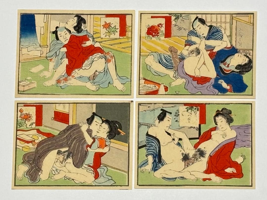 「花のにしき」三世不器用又平（三代豊国）画 彩色木版画 揃12枚|艶本 浮世絵