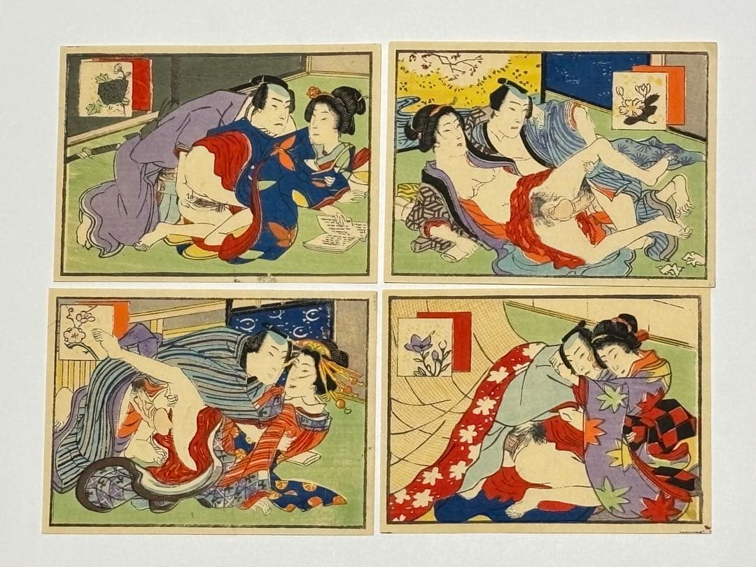 「花のにしき」三世不器用又平（三代豊国）画 彩色木版画 揃12枚|艶本 浮世絵