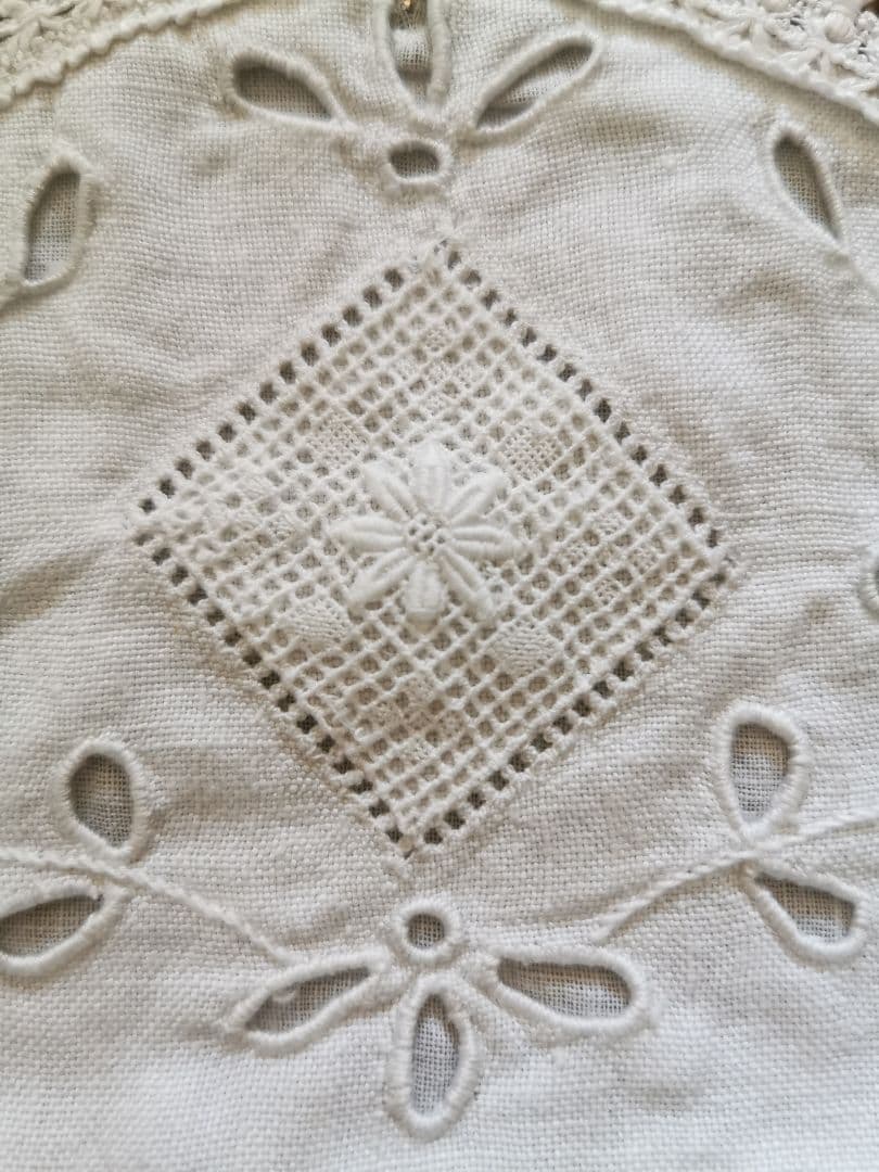 アンティーク 初聖体式 美しいアイレット白糸花刺繍 フリンジ付オモニエールバッグ