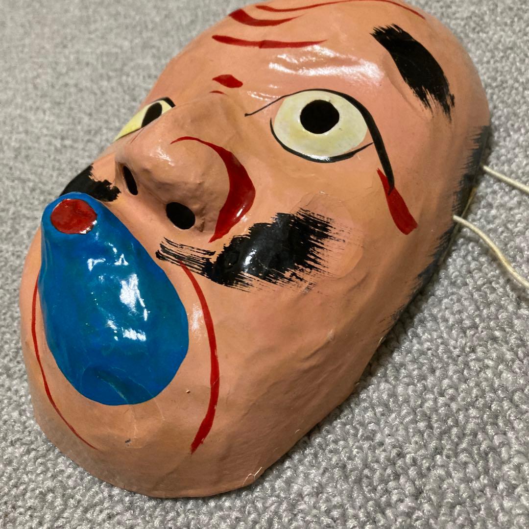 明治期 張り子 ひょっとこ面 滑稽面 民俗仮面 火吹き男 骨董品 アンティーク