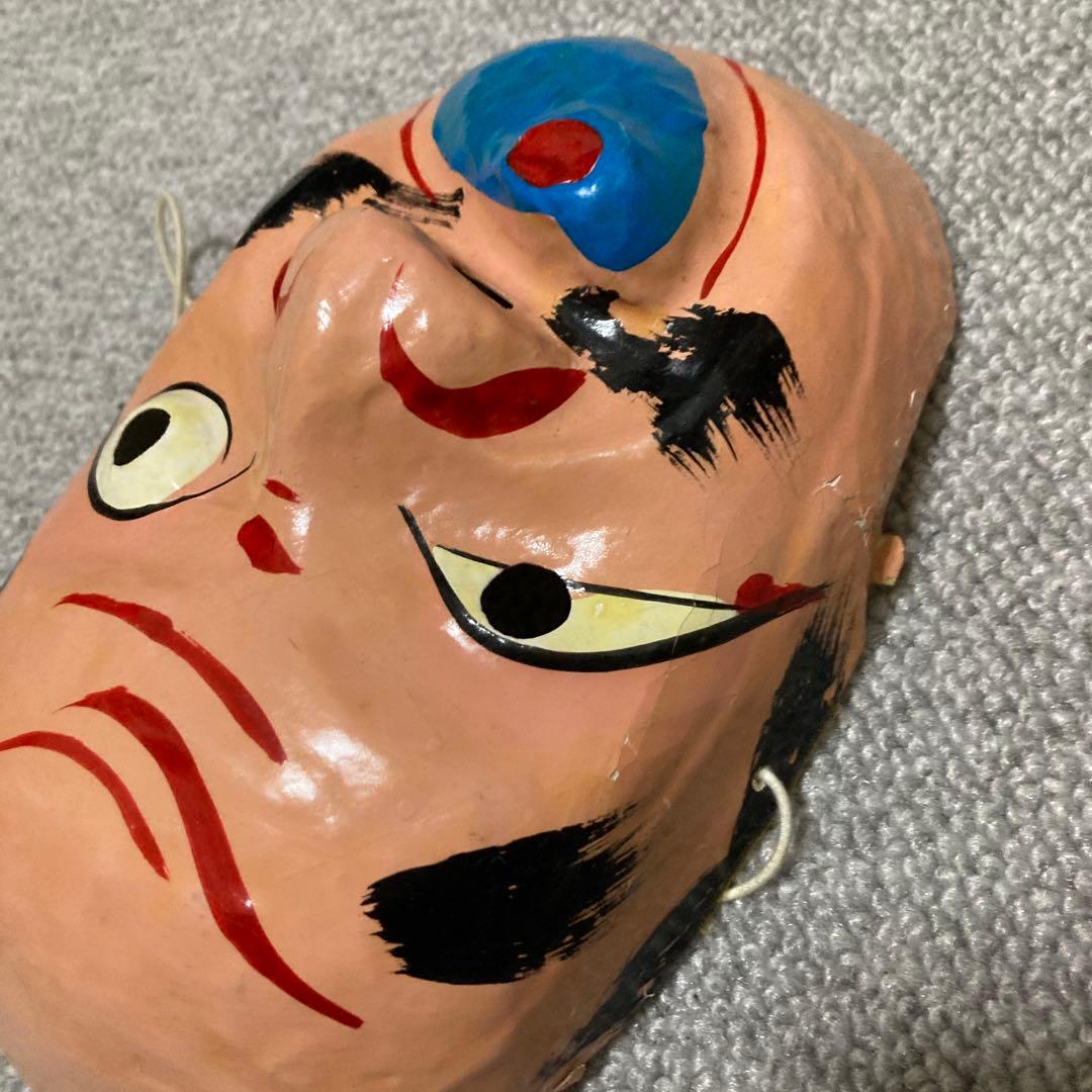 明治期 張り子 ひょっとこ面 滑稽面 民俗仮面 火吹き男 骨董品 アンティーク