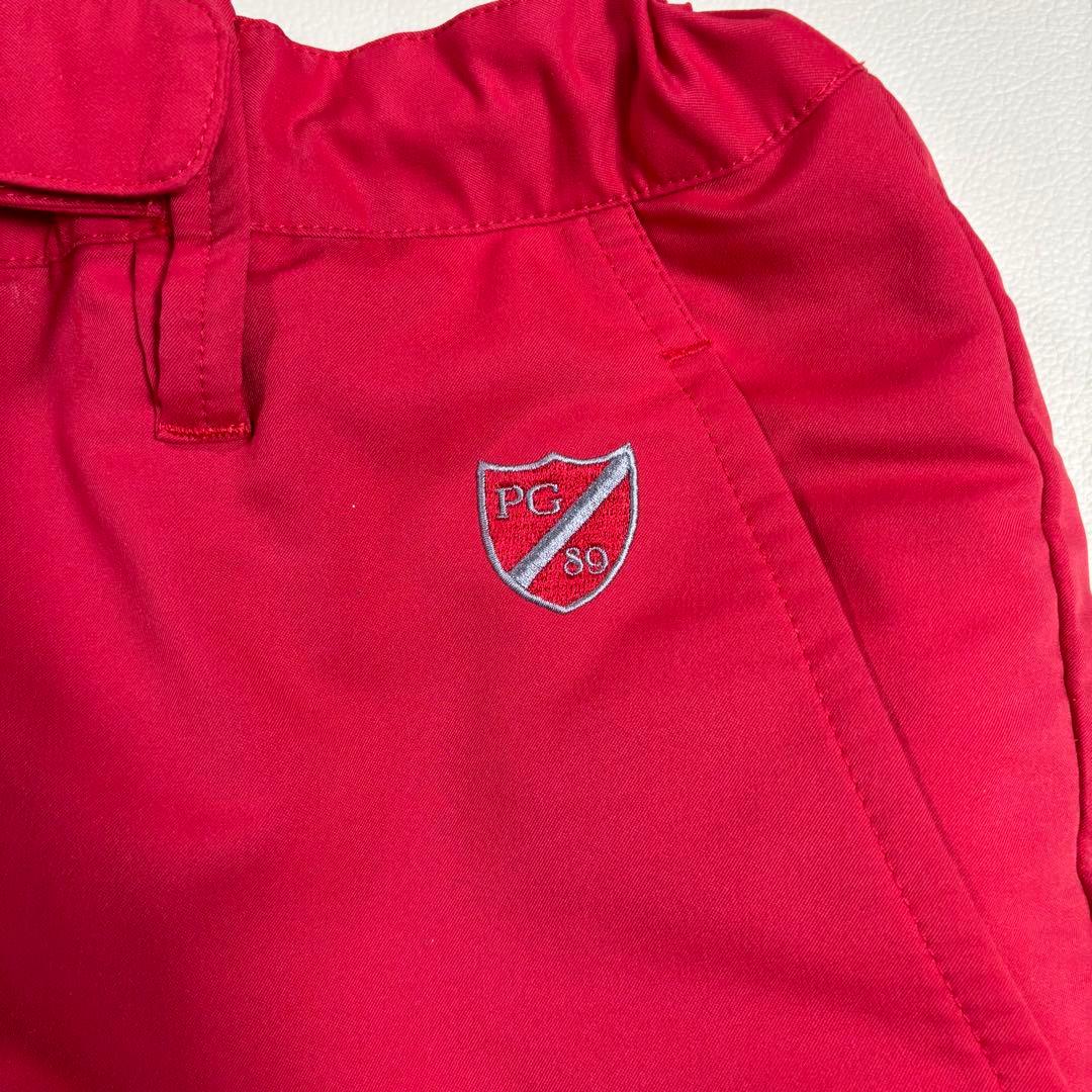 PEARLY GATES ロゴ刺繍 ゴルフパンツ 赤 5 裾ドローコード
