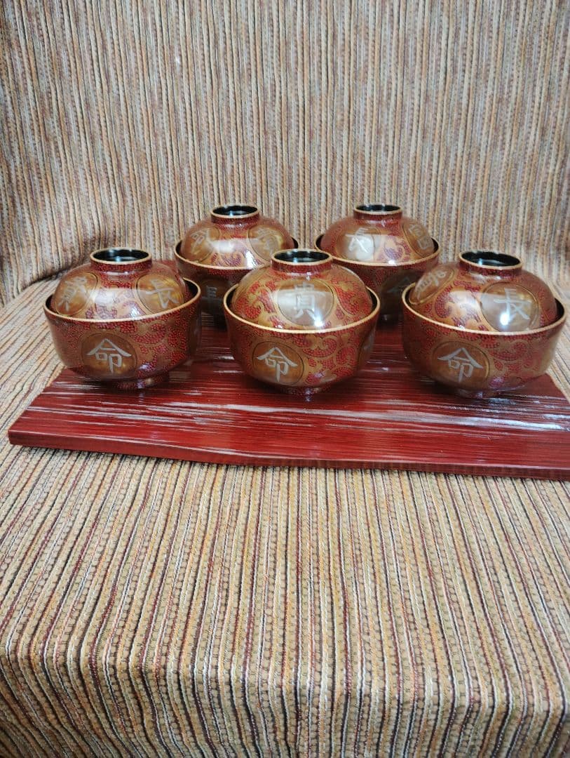 五島屋　漆器の椀 五個セット 赤と金