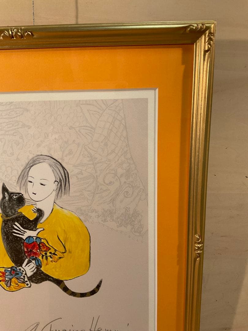 フジ子・ヘミング　「迷い込んだ猫・くりくり」シルクスクリーン　作品証明シール有り