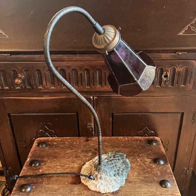 ヴィンテージ ステンドグラス テーブル ランプ 照明 グースネック 気泡 古道具