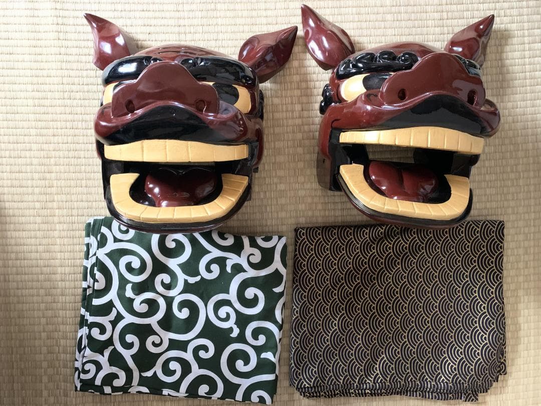 獅子頭　一対　夫婦　雄雌　木製　獅子舞