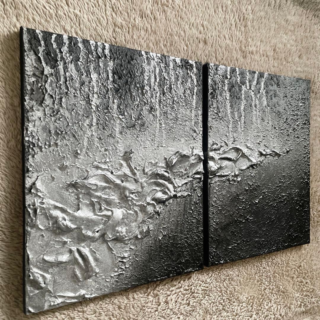 黒×シルバーの荒々しいストリート風テクスチャーアート 2枚組 F3