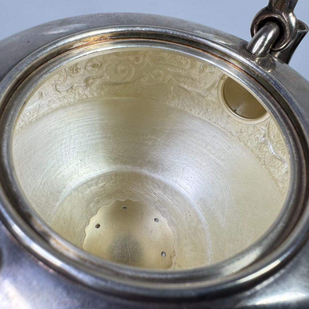 純銀製 蔵六 湯沸 貴石摘 銀瓶 箱付 古美術品 純銀保証 湯沸 やかん