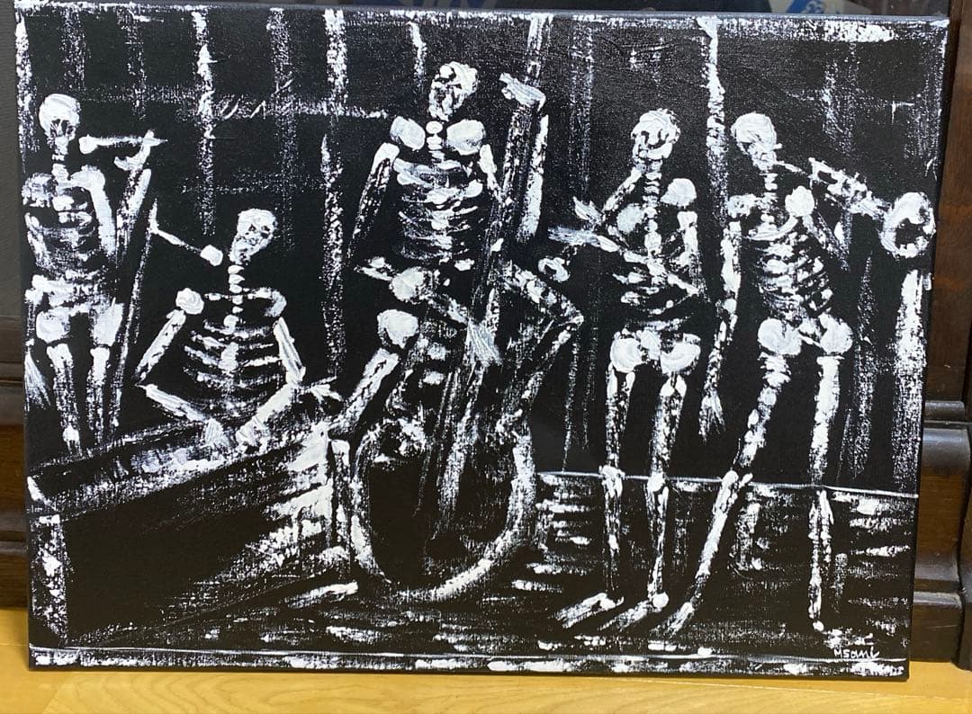 ニューオーリンズ　ギャラリー　ドクロ　骸骨　ジャズ　絵画　油絵