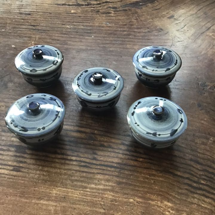 熊野古青　染付福の神　湯呑五客　九谷焼