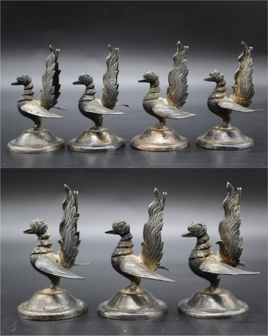 カードスタンド アンティーク 鳥 シルバー 7個セット カードクリップ 銀製