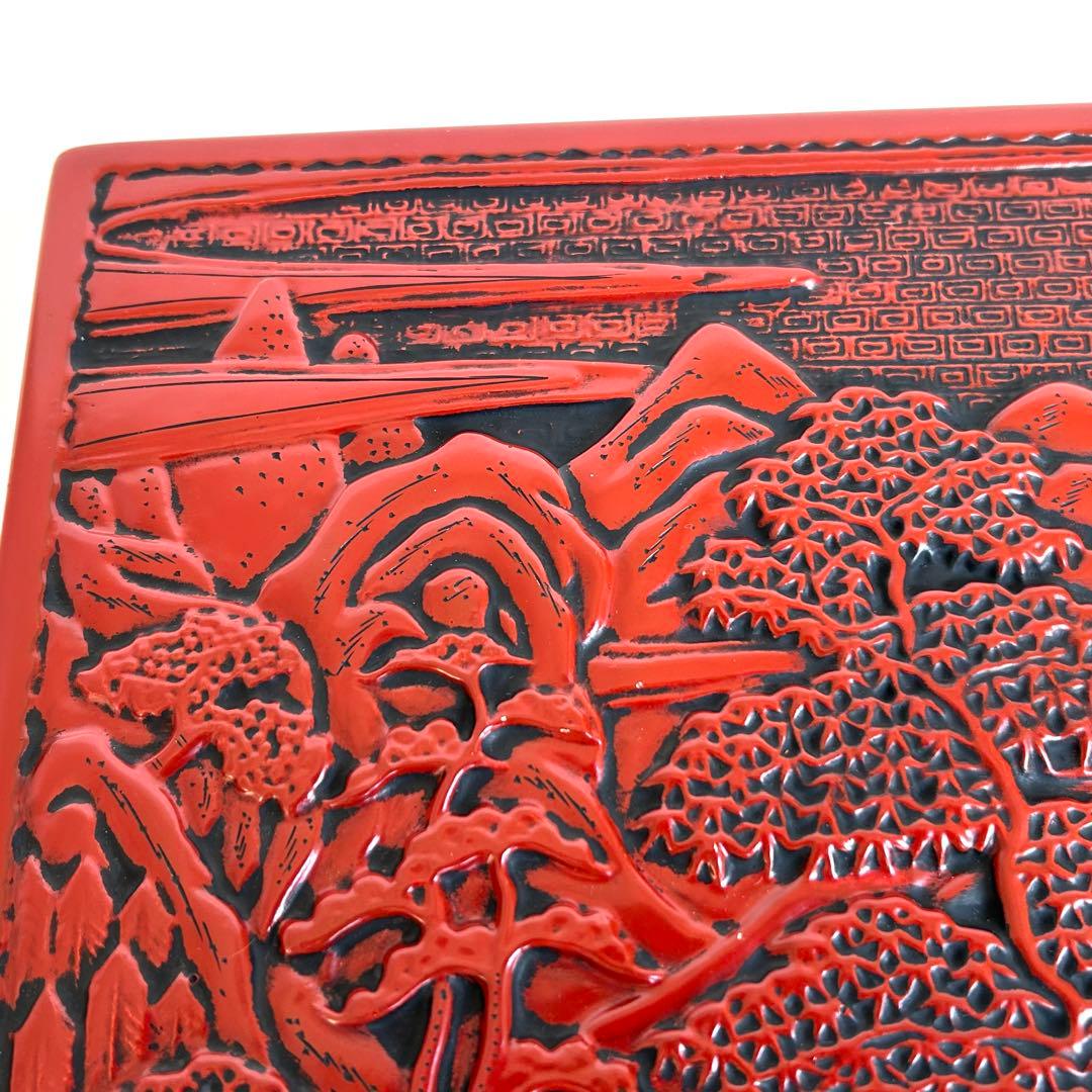 漆器 堆朱 仙台堆朱 文箱 硯箱 小物入れ 手彫り彫刻漆器 レトロ　伝統工芸品