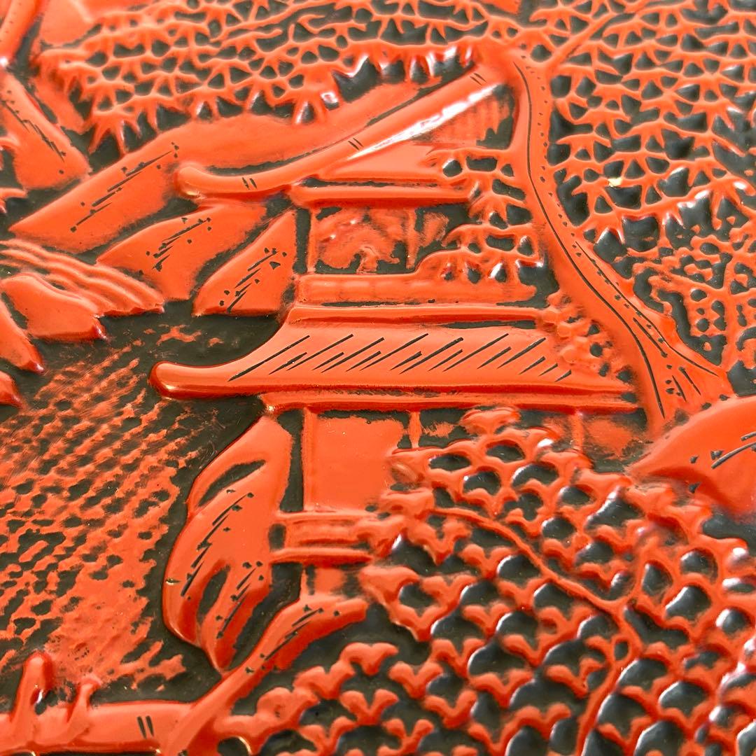 漆器 堆朱 仙台堆朱 文箱 硯箱 小物入れ 手彫り彫刻漆器 レトロ　伝統工芸品