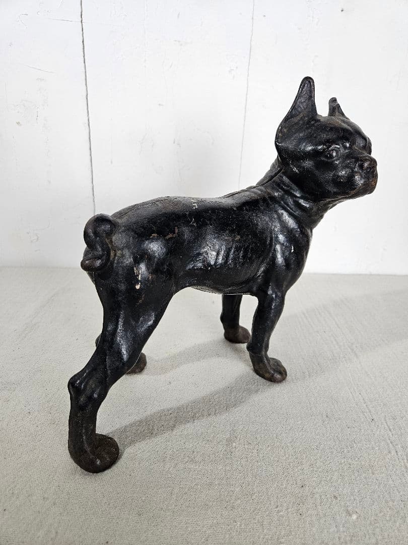 ANTIQUE ボストンテリア 犬の置物 鉄製 ドアストッパー オブジェ 鋳物
