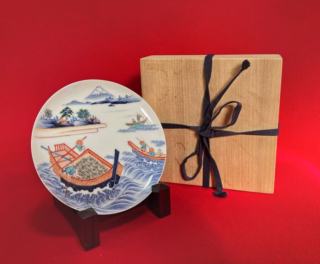 古美術 富嶽三十六景 武陽佃島　今右衛門作 飾り皿　木箱付き コレクション