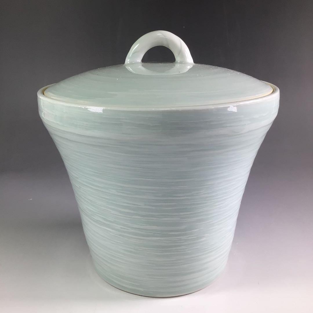 Ｒ６８３　水指　『石崎光四郎造』『青白磁』『末広水指』　共箱　茶道具