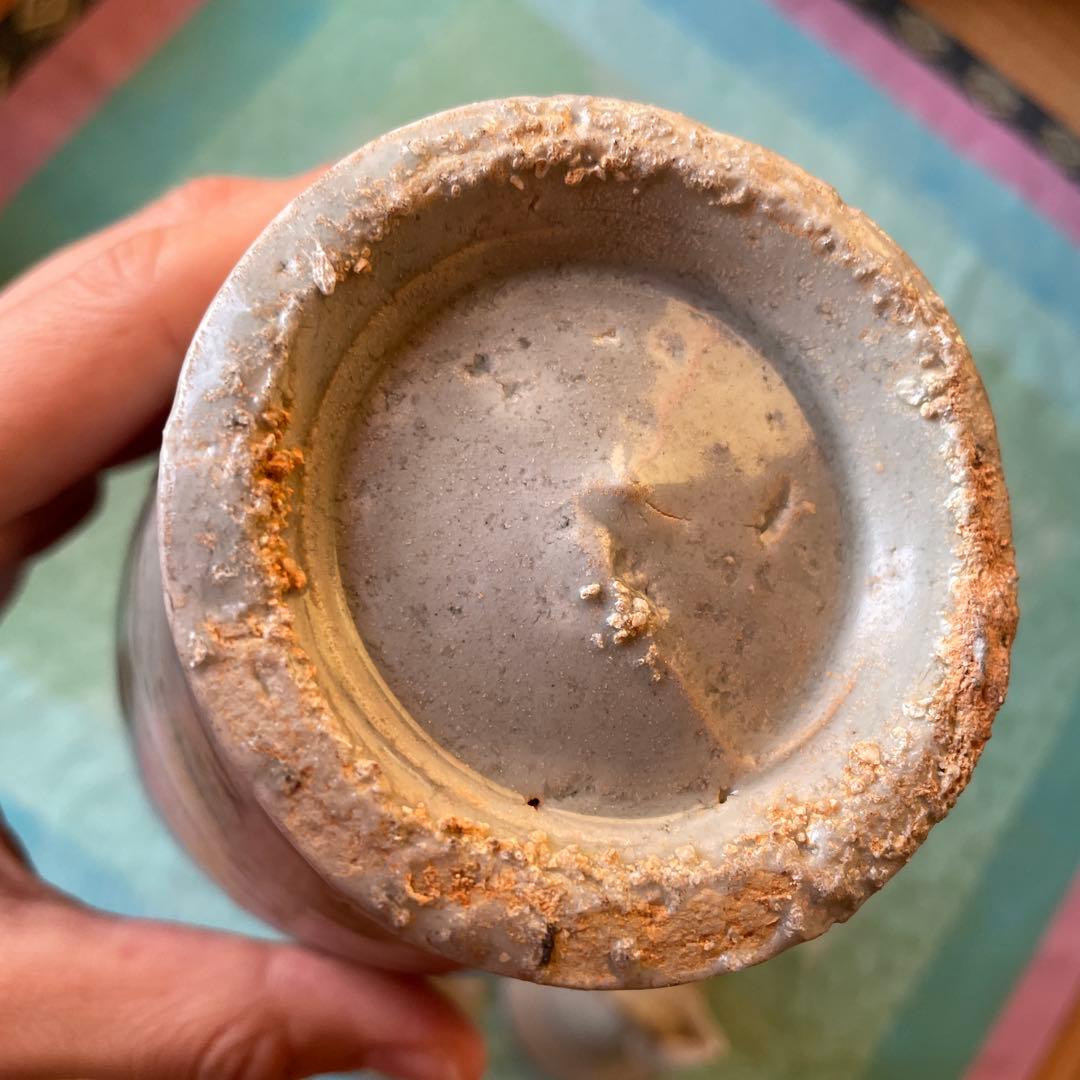 日月壺　蓋付き 白磁　発掘品　中国古阮 陶器の花瓶と鳥型