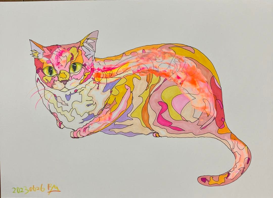 猫　絵画　イラスト　ドローイング