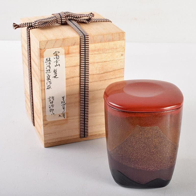 駿河漆器　蒔絵師　諸井治郎作　梨地富士山蒔絵　替茶器　桐箱　V　R5060