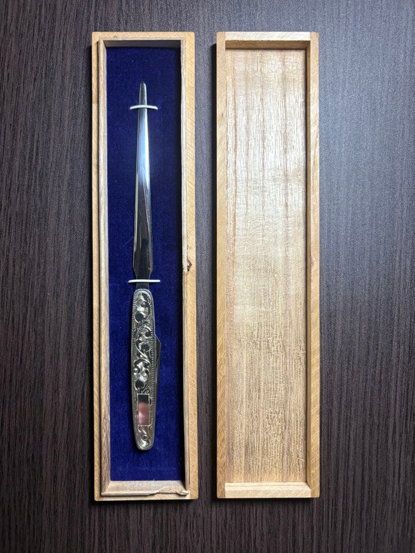 藤本保広工房 #21 純銀製ペーパーナイフ Fウィング刻印 桐箱付