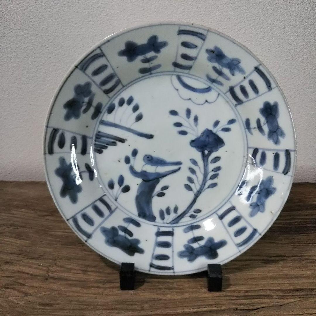 初期  伊万里  薺  花鳥文様６寸皿