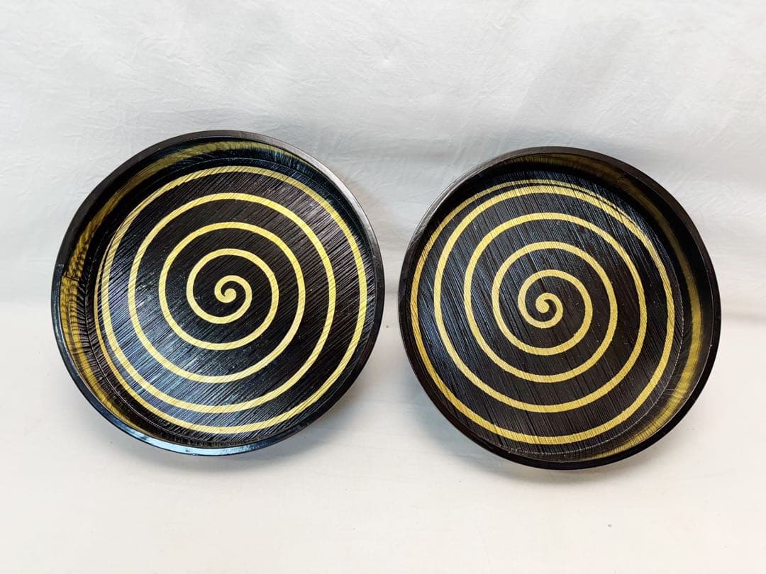 茶道具 今日庵好 柳菴 木製 渦蒔絵 獨楽 菓子器 高杯 2客組 おしゃれ