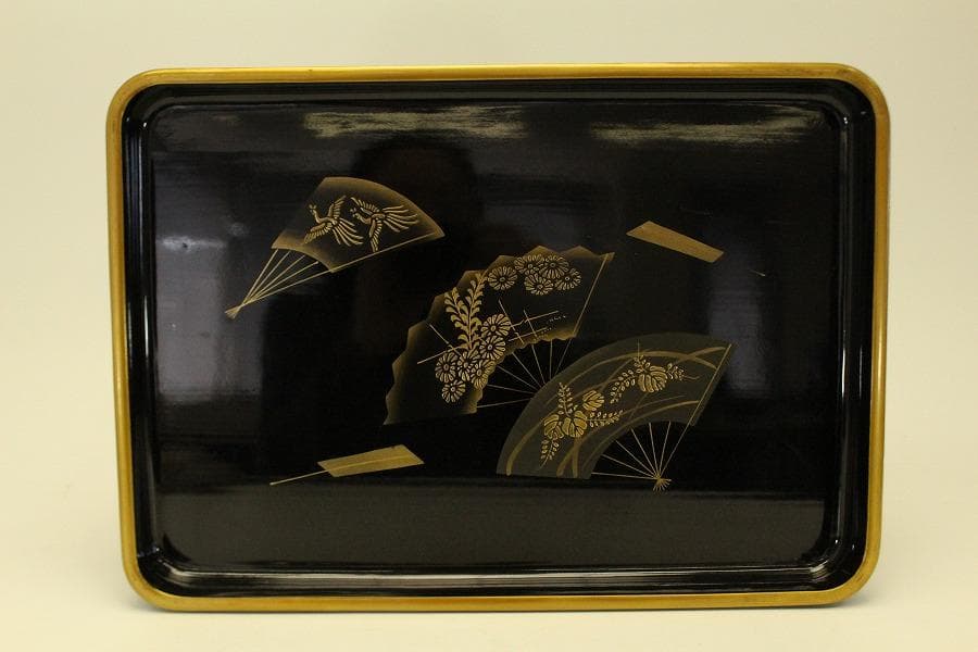 扇蒔絵 四方 廣蓋 煎茶盆 香盆(ZE705)