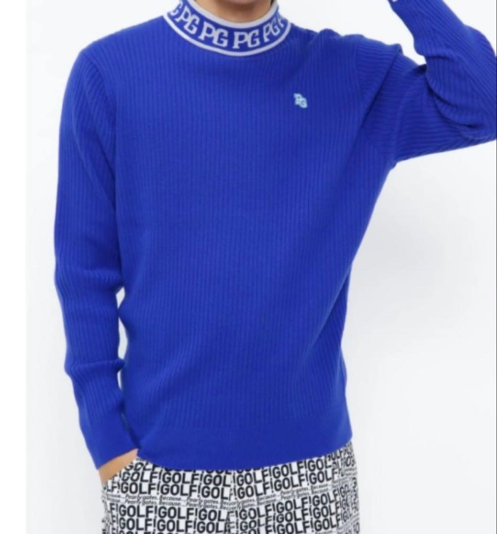 新品 パーリーゲイツ ウールカシミヤ ハイネックニット(5)サイズL/青