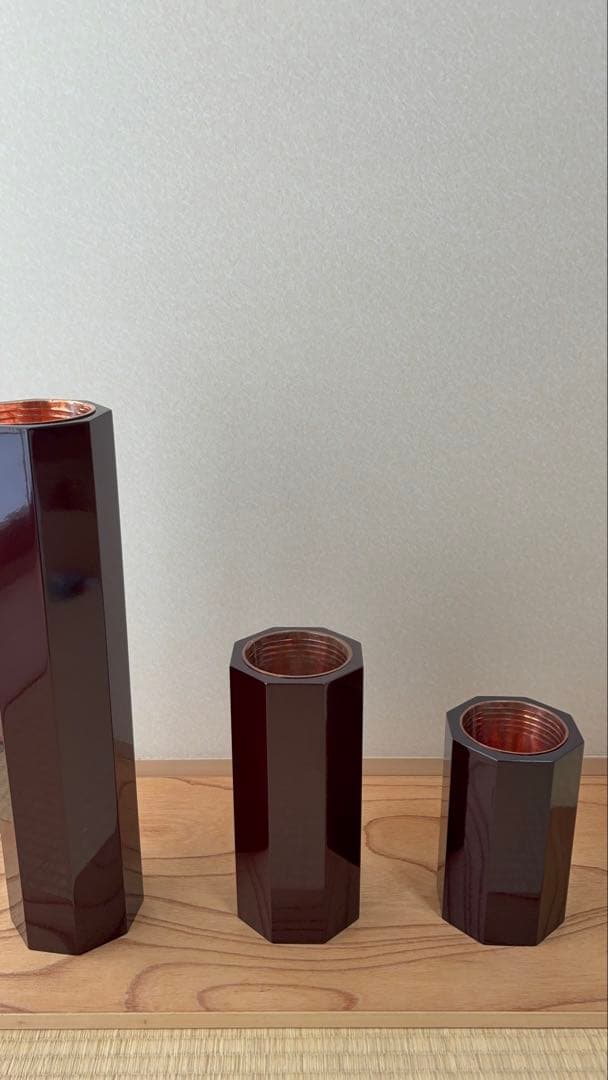 65 　美品　短三管筒　3本セット　溜塗り　華道　格花　花器